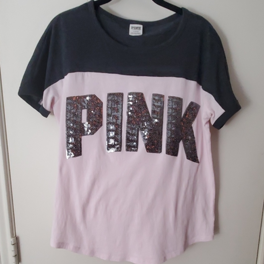 VS Pink Color block Bling Tee